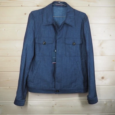 Tommy Hilfiger DCL Hombres Grande Carbono Azul Marino Lana Lino Sobrecamisa Chaqueta Chamarra Foto 1 de 4