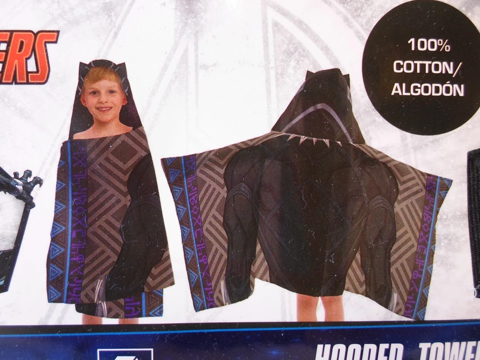 Marvel Avengers Kids Hooded Bath Towel Black Panther 22 Cotton Wakanda