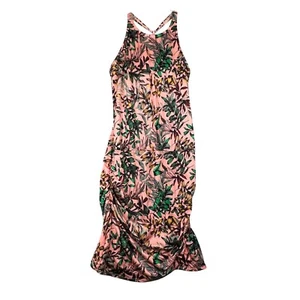 Athleta Swim Dress Aqualuxe Orange Green Botanical Ruched Beach Casual Medium - Picture 1 of 13