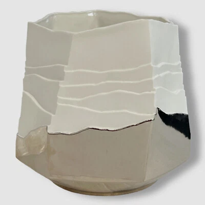 Jarrón con acento de mesa $1026 Fos Ceramiche blanco platino eroso porcelana rocas 9 pulgadas Foto 1 de 4