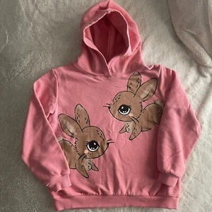 H&M Girl's Graphic Bunnies Hoodie Sweatshirt Pink Long Sleeve Pullover Size 8-10 - Picture 1 of 10