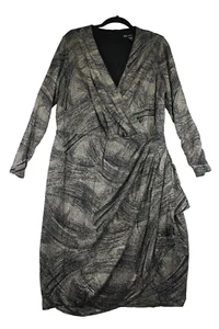 Maggy London Women's Black with w Gold Ruched Dress Party Cocktail V-Neck Sz 18W - Picture 1 of 8