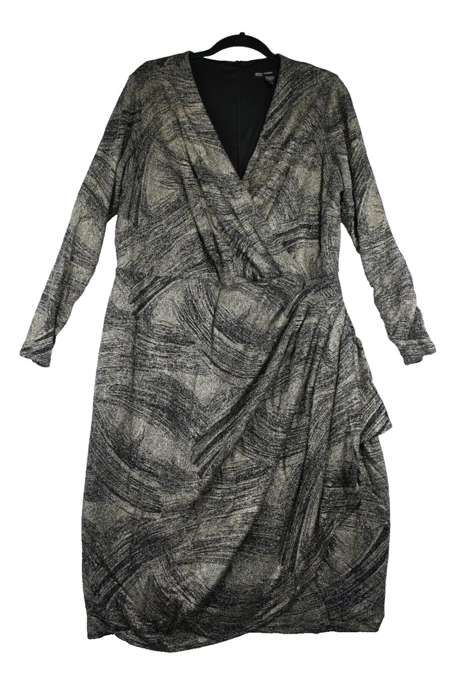 Maggy London Women's Black with w Gold Ruched Dress Party Cocktail V-Neck Sz 18W - Image 1 of 4