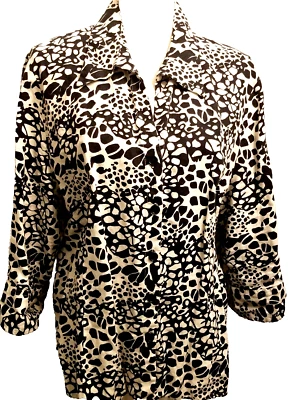 Blusa Lucy Laurel 2X Linho Preta Creme Animal Estampa Geométrica Langenlook Excelente Estado Usado - Imagem 1 de 4