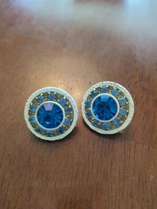 Orecchini donna clip vintage blu strass tono oro bianco - Foto 1 di 20