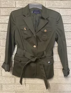 Giacca elastica da donna Anne Klein con cintura 10P verde oliva bottoni oro tasche - Foto 1 di 4