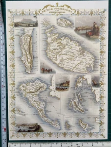 Antique Picture map 1800s: British Possessions In Mediterranean, Malta: Reprint - Picture 1 of 12