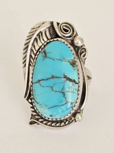 VTG Signed CT Native American Sterling Silver & Turquoise Ring Sz 7 1/4 - Picture 1 of 15