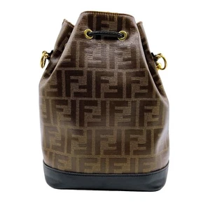 Fendi Zucca Mon Tresor Drawstring Shoulder Bag Brown Black 8BT298 Authentic - Picture 1 of 10