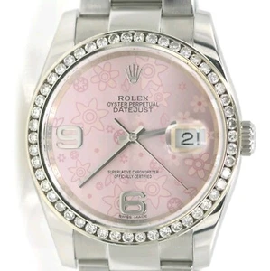 Ladies Rolex Datejust 36mm 116200 Pink Flower Dial VS1 Diamond Bezel SS Watch - Picture 1 of 11