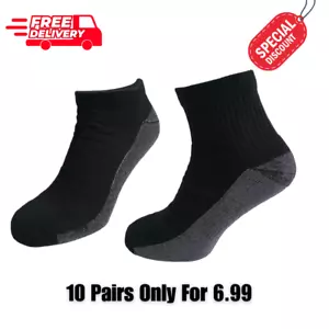 10 PAIRS BLACK WORK SOCKS QUARTER & ANKLE SOCK HEAVY DUTY CUSHIONED SOCK 6-11 - Picture 1 of 5