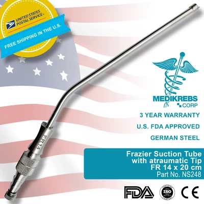 MEDIKREBS Frazier Suction Tube with atraumatic Tip FR 14 x 20 cm Surgical Instruments