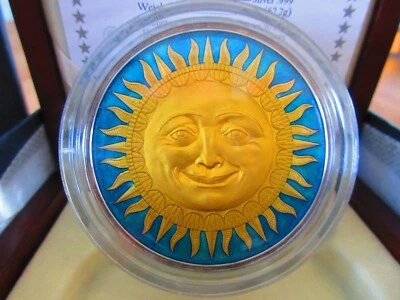 2017 THE SUN Celestial Bodies 2 oz Silver Proof Coin Antique Enamel $5 Niue - Image 1 of 4
