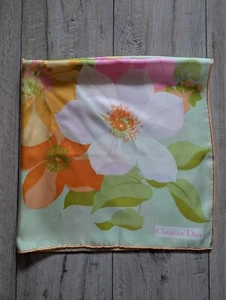 CHRISTIAN DIOR Vintage Silk Scarf green floral print - Picture 1 of 12