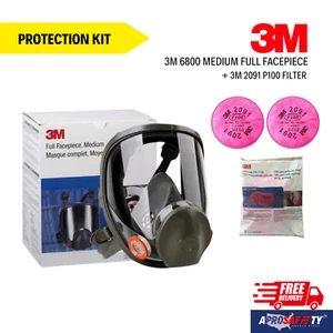 3M FULL FACE RESPIRATOR FACEPIECE MASK MEDIUM 6800+2091 P100 PARTICULATE FILTER - Picture 1 of 4