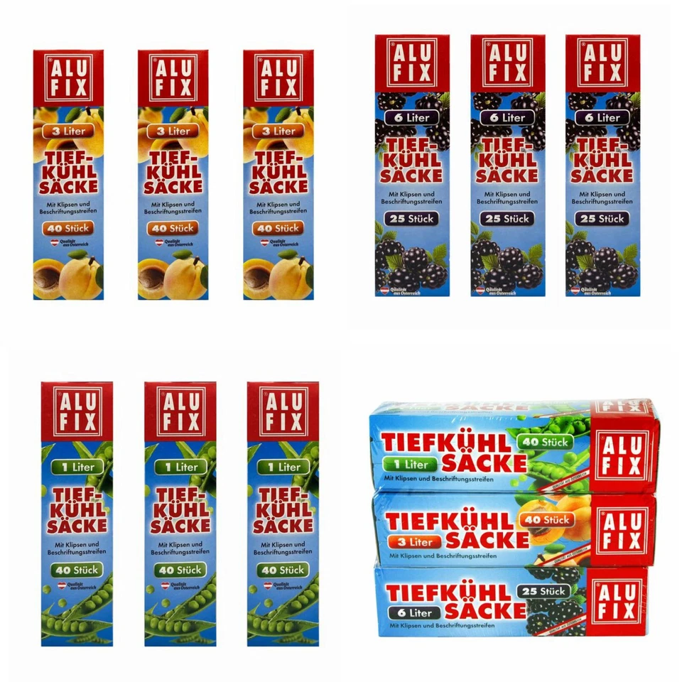 ALUFIX Gefrierbeutel Tiefkühlbeutel 1 3 6 Liter und Mix Verschlussclips Auswahl