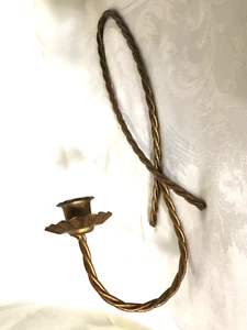 Vtg Home Int Gold Tone Twisted Metal Rope Taper Candle Holder Wall Sconce 12” - Bild 1 von 8