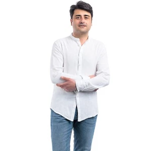 Camisa Hombre 100% Puro Lino Cuello Coreano Hecho En Italia Manga Larga VEQUE - Imagen 1 de 48