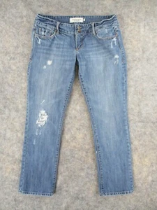 Abercrombie & Fitch Jeans Womens 4 Blue Denim Straight Whiskered Damaged 28x27 - Picture 1 of 13