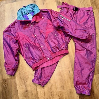 Vintage K2 Ski Suit Snowsuit Men Coat Jacket Snow Pants Bib Retro Iridescent 80s - Image 1 of 4