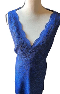 👗🔵 Vestido Calvin Klein Azul Encaje Cuello en V Línea A Cremallera Trasera Nuevo sin Etiquetas - Imagen 1 de 5