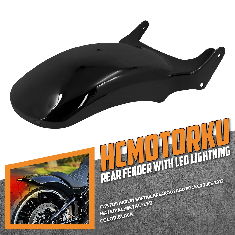 Rear Short Fender w/ Turn Signal LED Light For Harley 08-2017 Breakout Rocker C Foto 1 de 4