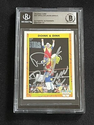 DOINK THE CLOWN & DINK 1995 MERLIN WWF SIGNED AUTOGRAPHED CARD BAS AUTHENTIC - Image 1 of 2