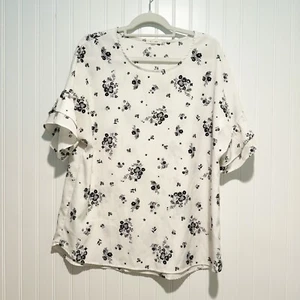 Pleione White Black Floral Blouse Size Large - Imagen 1 de 4