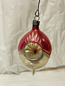 Vtg Quadruple Quad Indent TEARDROP Painted PINK Glass Christmas Ornament - Picture 1 of 8