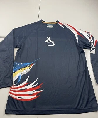 Camisa de pesca Hook & Tackle para hombre talla grande azul rendimiento UPF 50 logotipo de sol Foto 1 de 4