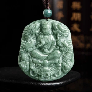 Natural Grade A Jade Jadeite Kowloon Guanyin Dragon Brand Bean Seed Jade Pendant - Picture 1 of 8