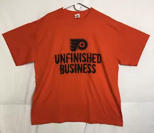 NHL Philadelphia Flyers Unfinished Business Advertising Orange T Shirt Size XL - Picture 1 of 2