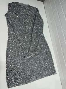 NWT - STUNNING & Other Stories SILVER SEQUIN LONG SLEEVE PARTY DRESS MEDIUM $179 - Picture 1 of 5
