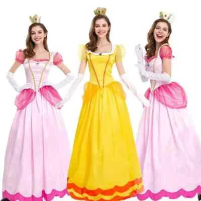Queen Princess Adult Pink Costume with Crown 3 Piece Outfits Halloween Cosplay