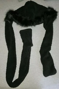 Mujer Sin Marca Negro Imitación Piel Sombrero y Mitones Todo en Uno Bufanda - Imagen 1 de 6