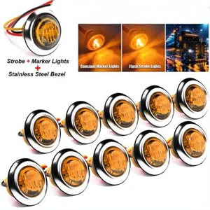 10x 3/4" LED Strobe+Steady Marker Lights Amber 12V 24V Dual Function w/Bezels - Picture 1 of 8