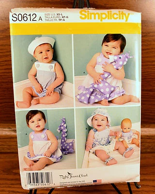 Sewing Pattern Simplicity S0612 Baby Sundress Pants Romper Hat Size 1-18 months - Image 1 of 4