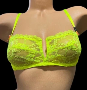Victorias Secret Lace Unlined Balconet Underwire Bra Neon yellow New - Picture 1 of 4