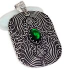 925 Silver Plated-green Topaz Ethnic Vintage Style Pendant Jewelry 2.5" Au N991
