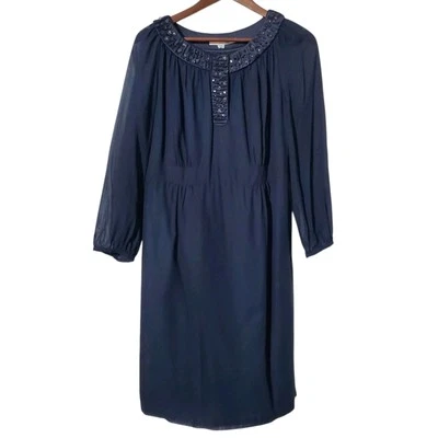 Vestido de seda Boden talla 8 adornado con cuentas azul oscuro manga larga para mujer Foto 1 de 4