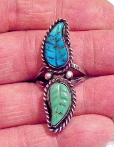 VINTAGE NAVAJO RING STERLINGSILBER UND GESCHNITZTER TÜRKIS - Bild 1 von 7