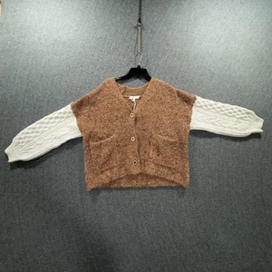 Gilded Nest Cardigan Sweater Womens Medium Brown White Boucle Cable Sleeves - Bild 1 von 8