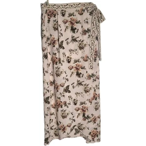 Max Studio Wrap Midi/Maxi Skirt Sz M Cream Feminine Floral Print Tie Waistline - Picture 1 of 11