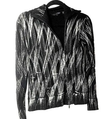 Suéter Edgy Mujeres M Negro Tostado Abstracto Cremallera Completa Cuello Alto Elástico Oficina YUKA Foto 1 de 4