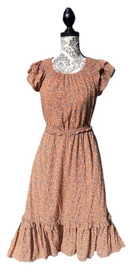 Vestido Universal Thread Mid Boho Naranja Pradera Cottage Core Azul Flores Pequeño Foto 1 de 4