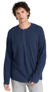 Men's Cloud Long Sleeve Henley, Navy Heather, Blue, L - Picture 1 of 6