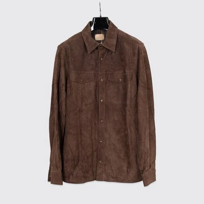 AJMone Barron Suede Shirt Size M (EU50) Men Coffee Brown Lambskin Made in Italy - Image 1 of 4
