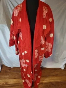 Vtge Red & White Long Kimono In Excellent Condition  Unbranded - Picture 1 of 8