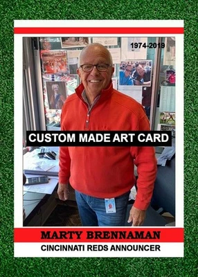 Anunciador de tarjetas de arte de béisbol hecho a medida Marty Brennaman Cincinnati Reds Foto 1 de 2