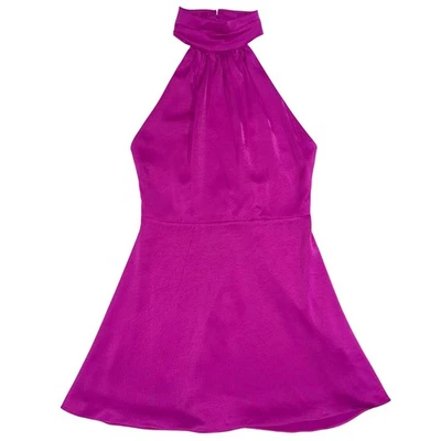 Lulus Give ‘Em Glam Magenta Purple Satin Sleeveless Halter Mini Dress Size M - image 1 of 4